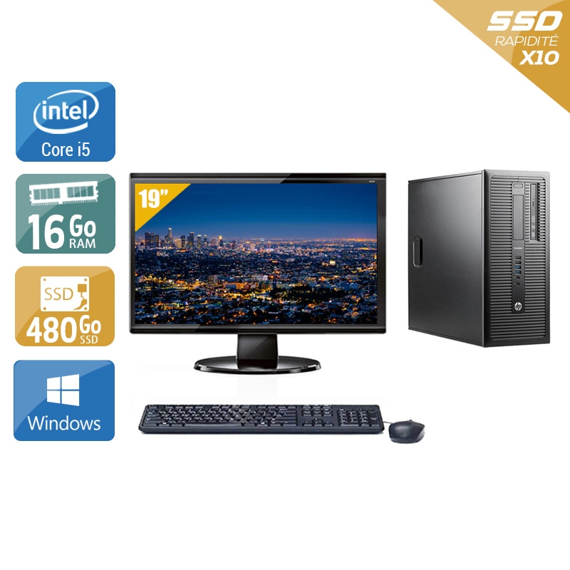 HP ProDesk 600 G1 Tower i5 avec Écran 19 pouces 16Go RAM 480Go SSD Windows 10