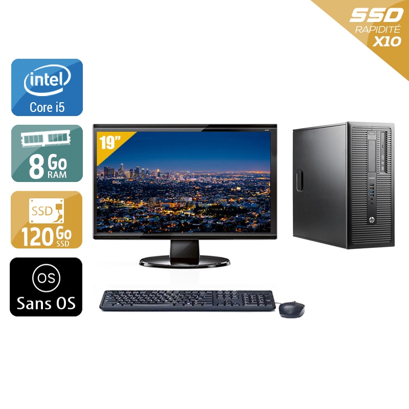 HP ProDesk 600 G1 Tower i5 avec Écran 19 pouces 8Go RAM 120Go SSD Sans OS
