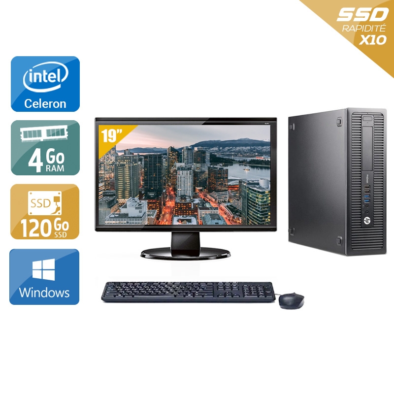 HP ProDesk 600 G1 SFF Celeron Dual Core avec Écran 19 pouces 4Go RAM 120Go SSD Windows 10