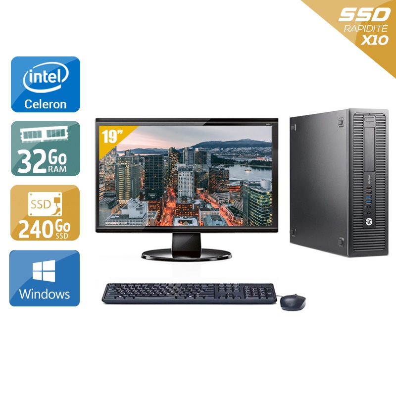 HP ProDesk 600 G1 SFF Celeron Dual Core avec Écran 19 pouces 32Go RAM 240Go SSD Windows 10