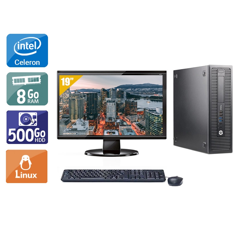 HP ProDesk 600 G1 SFF Celeron Dual Core avec Écran 19 pouces 8Go RAM 500Go HDD Linux