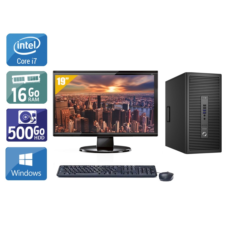 HP ProDesk 600 G2 Tower i7 Gen 6 avec Écran 19 pouces 16Go RAM 500Go HDD Windows 10