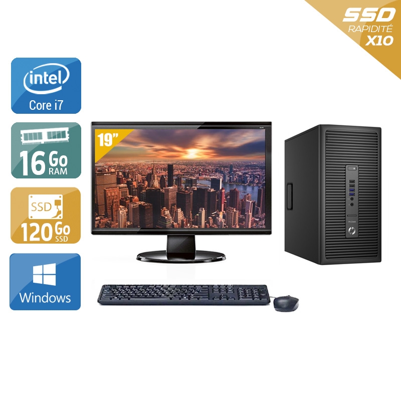 HP ProDesk 600 G2 Tower i7 Gen 6 avec Écran 19 pouces 16Go RAM 120Go SSD Windows 10
