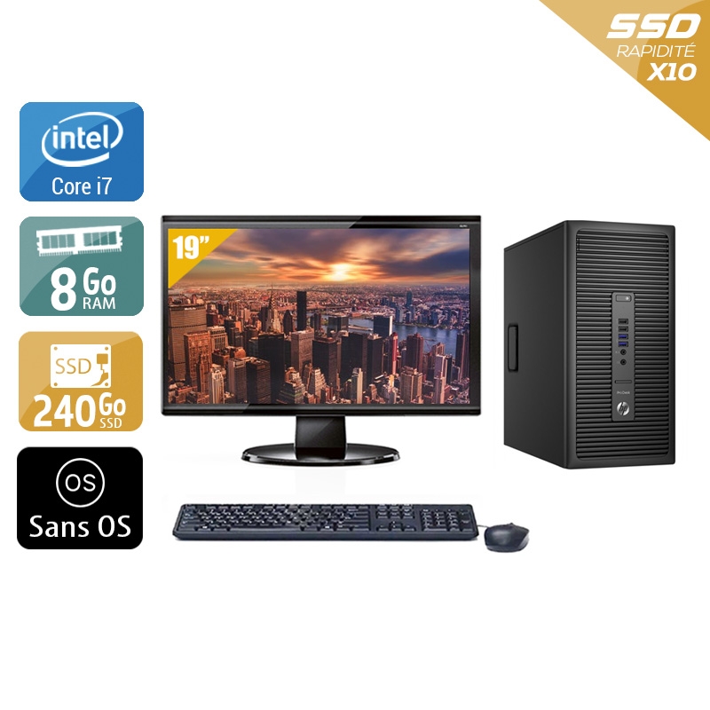 HP ProDesk 600 G2 Tower i7 Gen 6 avec Écran 19 pouces 8Go RAM 240Go SSD Sans OS