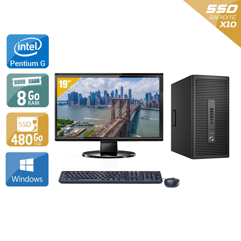 HP ProDesk 600 G2 Tower Pentium G Dual Core Gen 6 avec Écran 19 pouces 8Go RAM 480Go SSD Windows 10