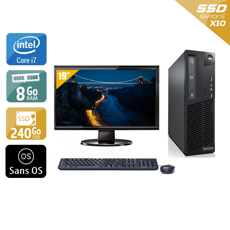 Lenovo ThinkCentre M73 SFF i7 avec Écran 19 pouces 8Go RAM 240Go SSD Sans OS