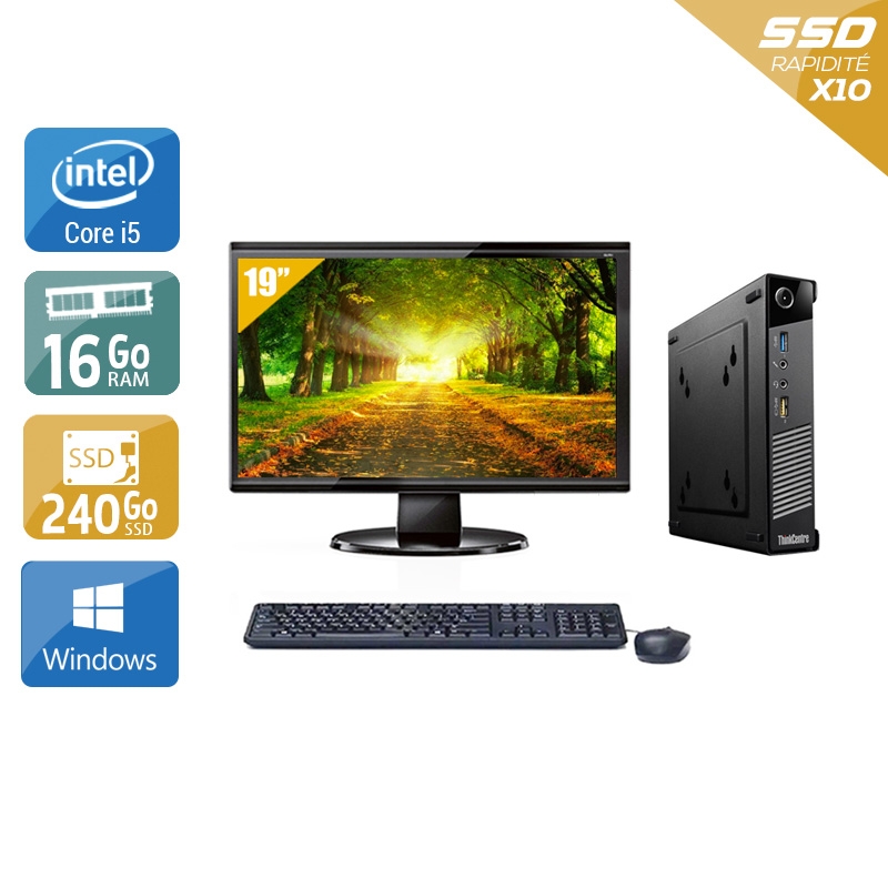 Lenovo ThinkCentre M73 Tiny i5 avec Écran 19 pouces 16Go RAM 240Go SSD Windows 10