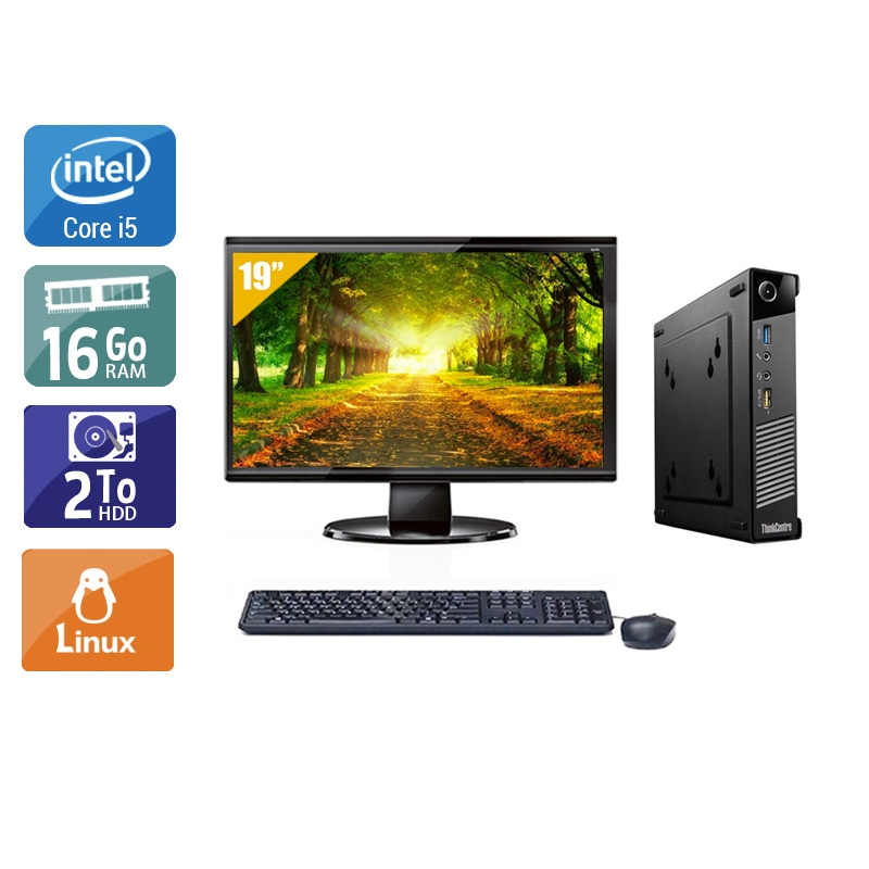 Lenovo ThinkCentre M73 Tiny i5 avec Écran 19 pouces 16Go RAM 2To HDD Linux