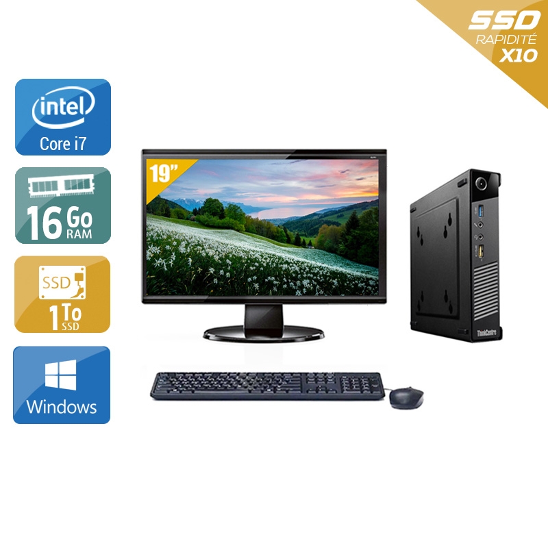 Lenovo ThinkCentre M73 Tiny i7 avec Écran 19 pouces 16Go RAM 1To SSD Windows 10