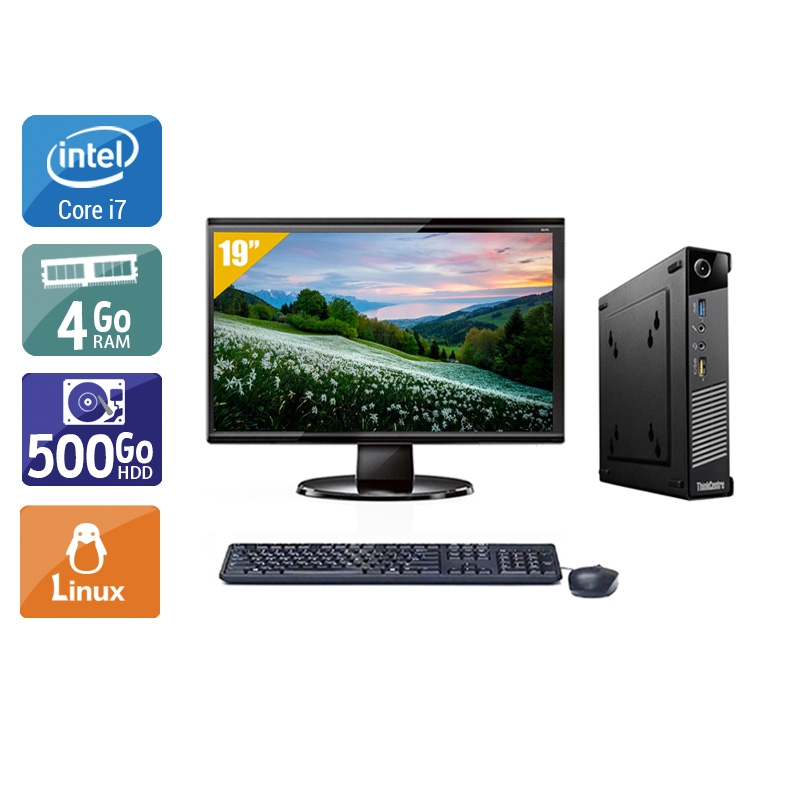 Lenovo ThinkCentre M73 Tiny i7 avec Écran 19 pouces 4Go RAM 500Go HDD Linux