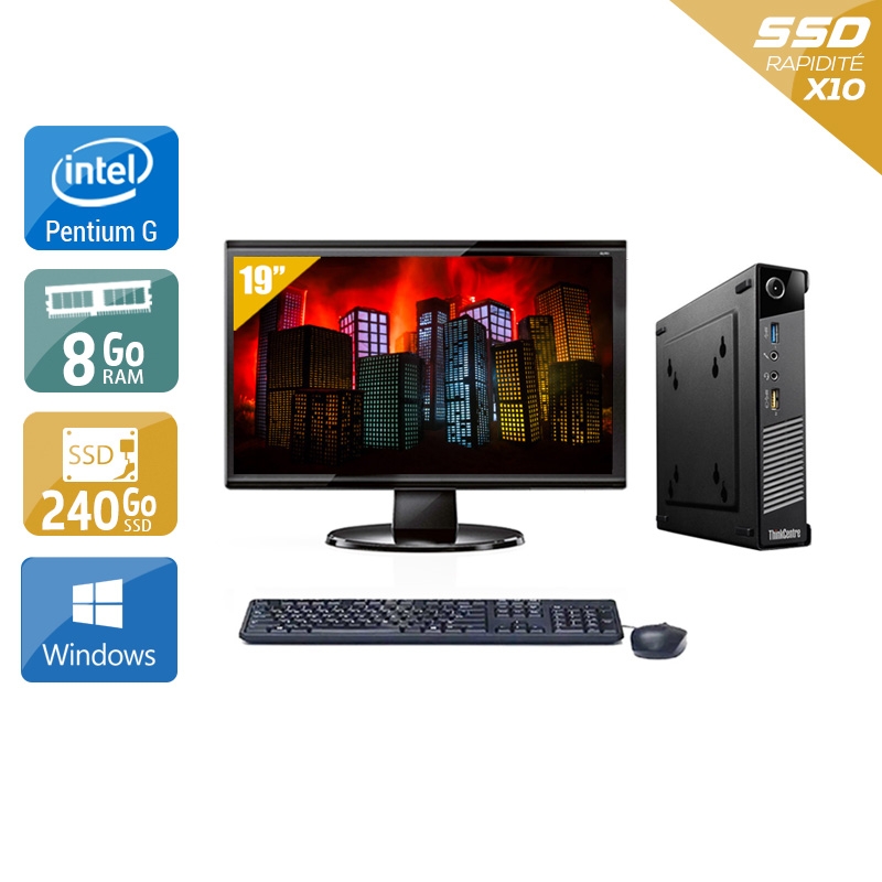 Lenovo ThinkCentre M73 Tiny Pentium G Dual Core avec Écran 19 pouces 8Go RAM 240Go SSD Windows 10