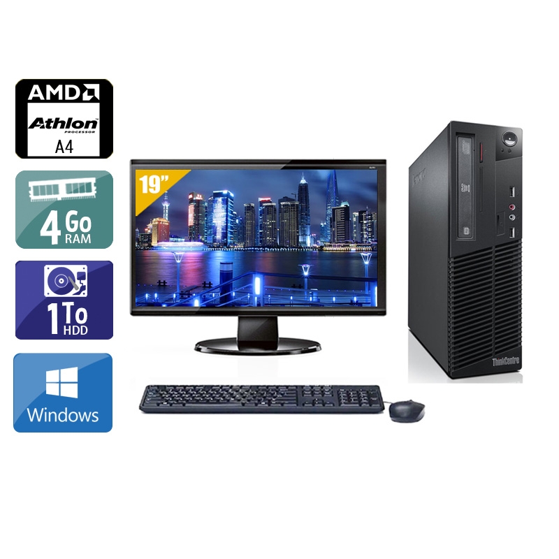 Lenovo ThinkCentre M78 SFF AMD A4 avec Écran 19 pouces 4Go RAM 1To HDD Windows 10