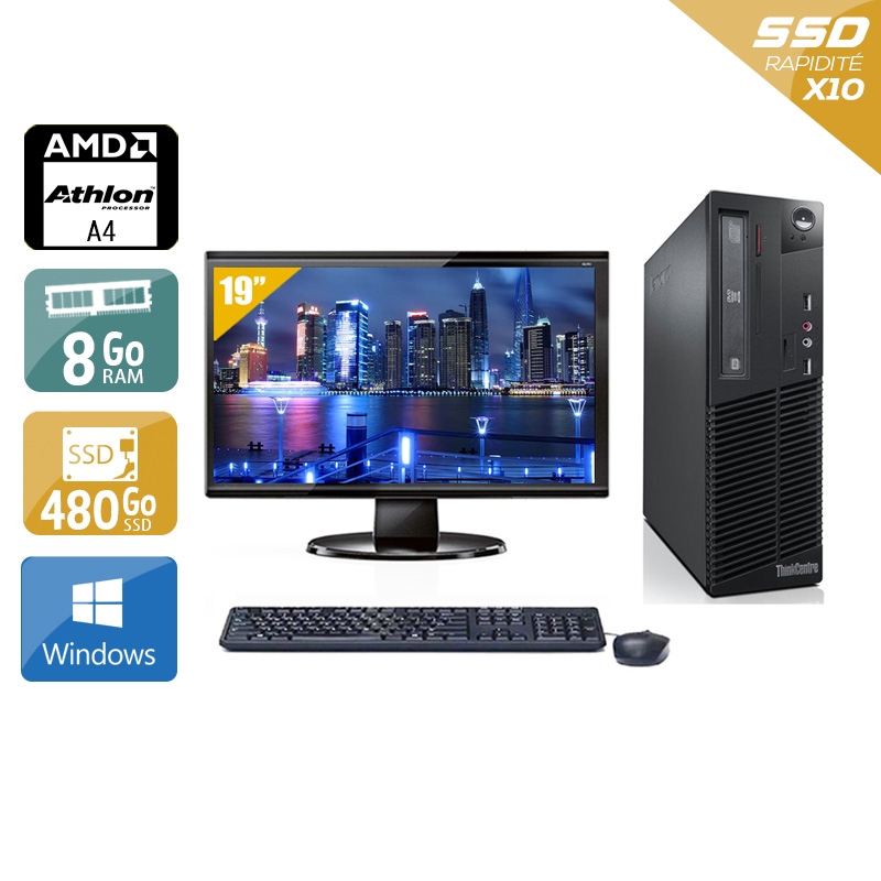 Lenovo ThinkCentre M78 SFF AMD A4 avec Écran 19 pouces 8Go RAM 480Go SSD Windows 10