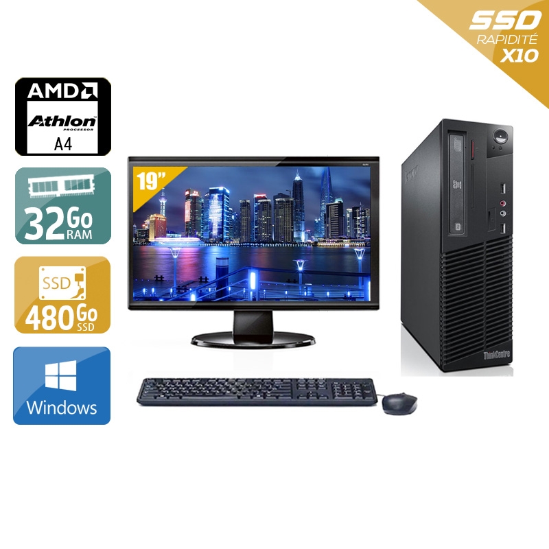 Lenovo ThinkCentre M78 SFF AMD A4 avec Écran 19 pouces 32Go RAM 480Go SSD Windows 10
