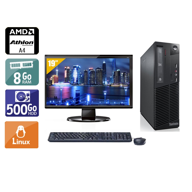 Lenovo ThinkCentre M78 SFF AMD A4 avec Écran 19 pouces 8Go RAM 500Go HDD Linux