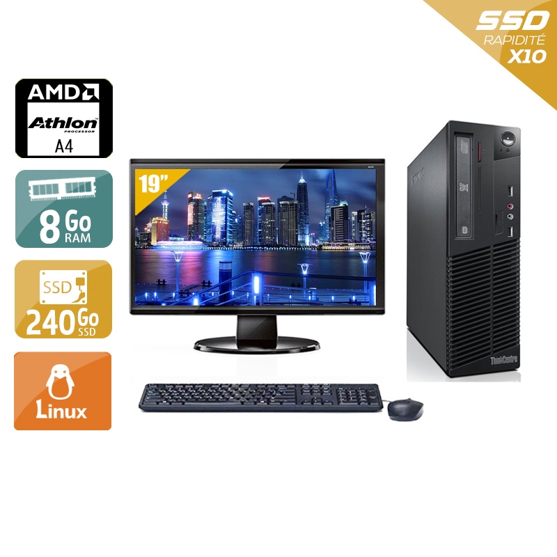 Lenovo ThinkCentre M78 SFF AMD A4 avec Écran 19 pouces 8Go RAM 240Go SSD Linux