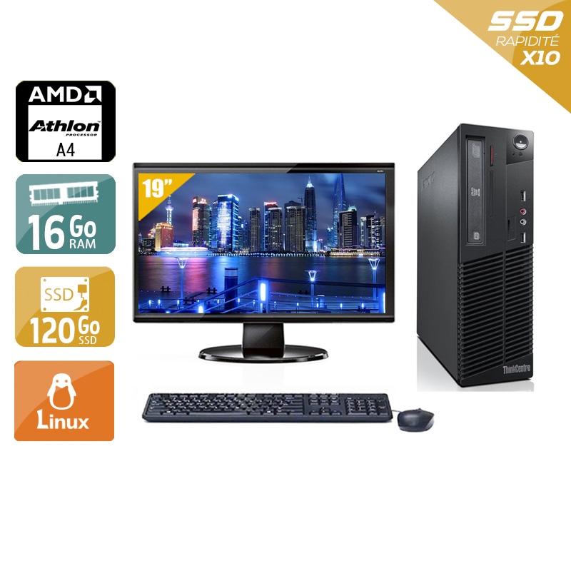 Lenovo ThinkCentre M78 SFF AMD A4 avec Écran 19 pouces 16Go RAM 120Go SSD Linux