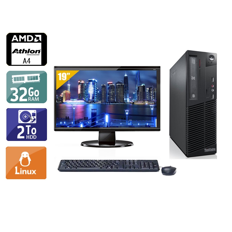Lenovo ThinkCentre M78 SFF AMD A4 avec Écran 19 pouces 32Go RAM 2To HDD Linux