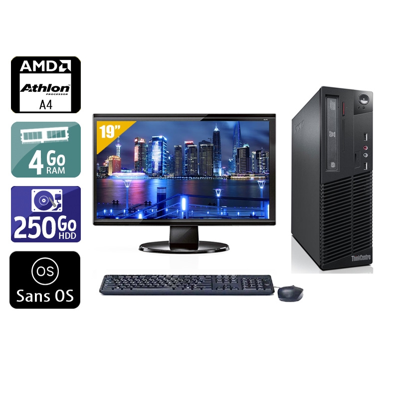 Lenovo ThinkCentre M78 SFF AMD A4 avec Écran 19 pouces 4Go RAM 250Go HDD Sans OS
