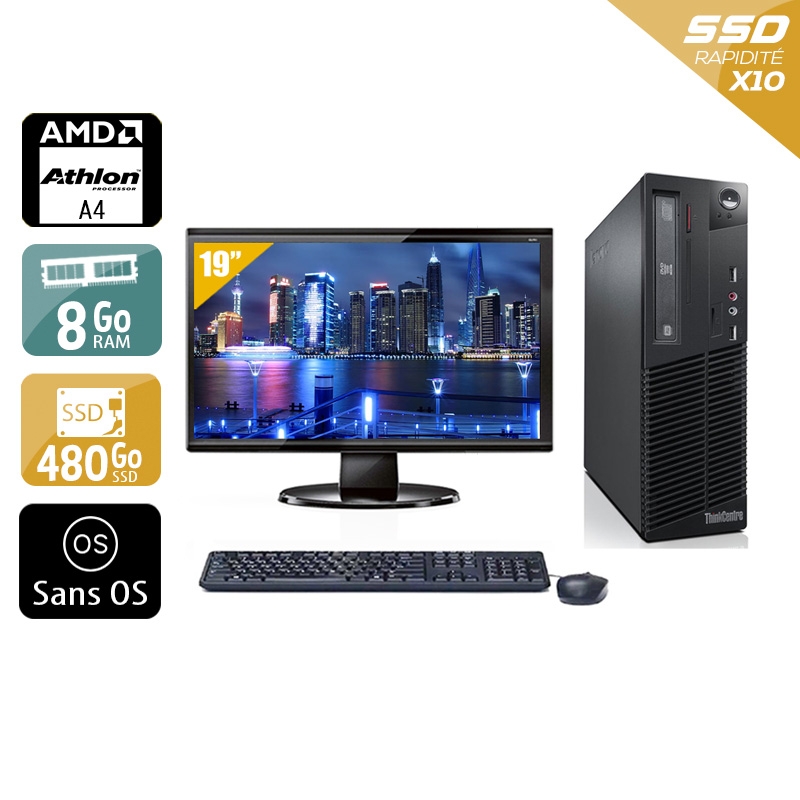 Lenovo ThinkCentre M78 SFF AMD A4 avec Écran 19 pouces 8Go RAM 480Go SSD Sans OS