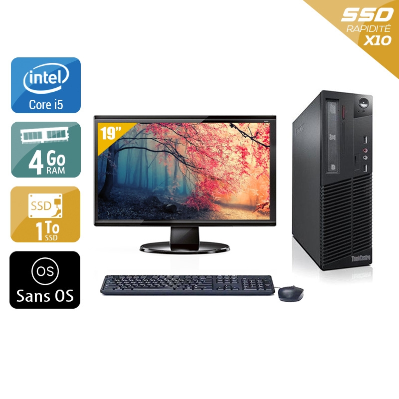 Lenovo ThinkCentre M81 SFF i5 avec Écran 19 pouces 4Go RAM 1To SSD Sans OS