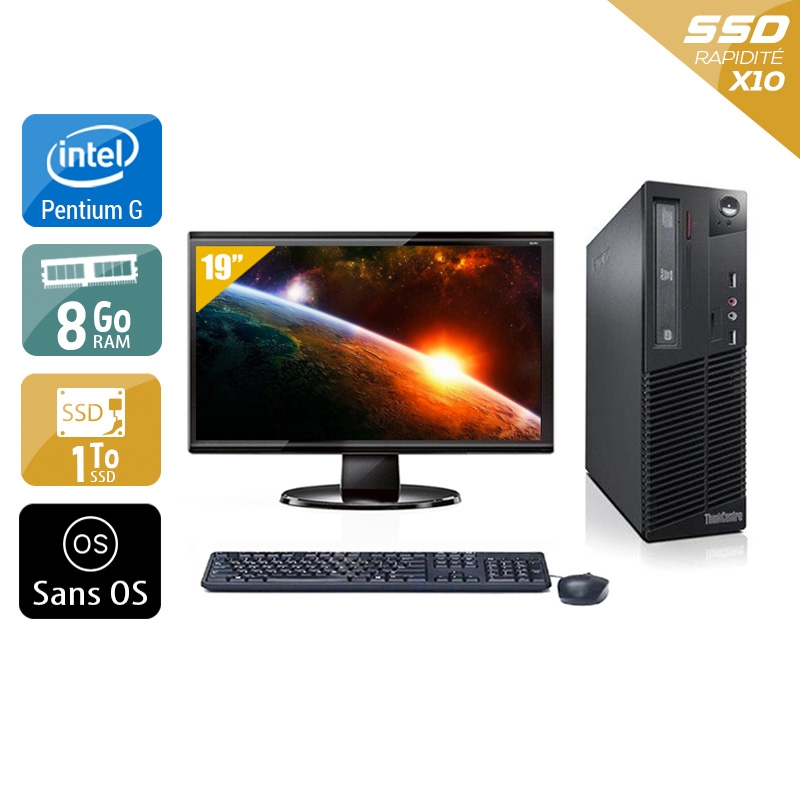 Lenovo ThinkCentre M81 SFF Pentium G Dual Core avec Écran 19 pouces 8Go RAM 1To SSD Sans OS