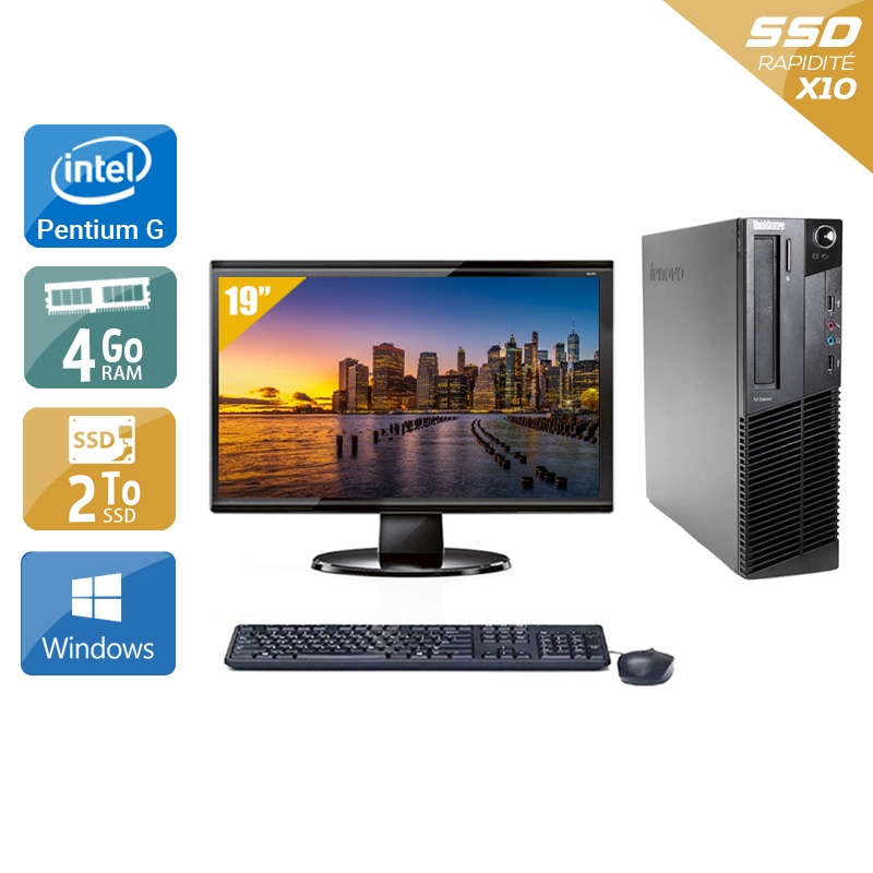 Lenovo ThinkCentre M82 SFF Pentium G Dual Core avec Écran 19 pouces 4Go RAM 2To SSD Windows 10