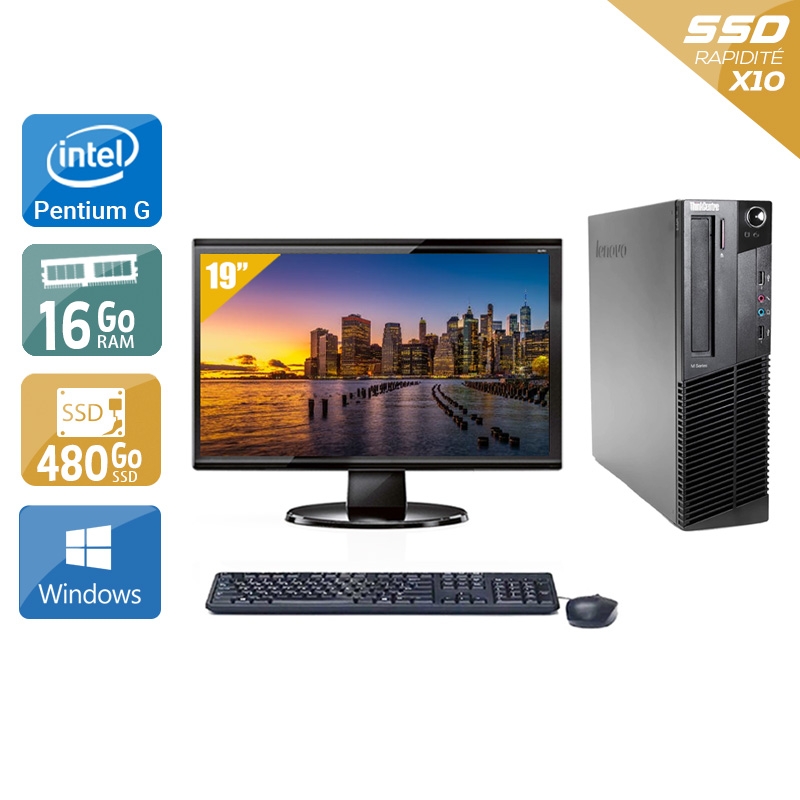 Lenovo ThinkCentre M82 SFF Pentium G Dual Core avec Écran 19 pouces 16Go RAM 480Go SSD Windows 10