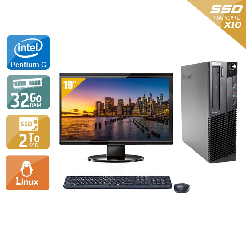 Lenovo ThinkCentre M82 SFF Pentium G Dual Core avec Écran 19 pouces 32Go RAM 2To SSD Linux