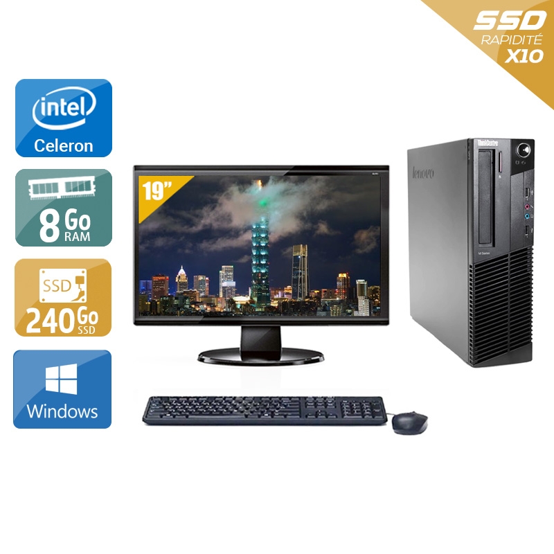 Lenovo ThinkCentre M83 SFF Celeron Dual Core avec Écran 19 pouces 8Go RAM 240Go SSD Windows 10