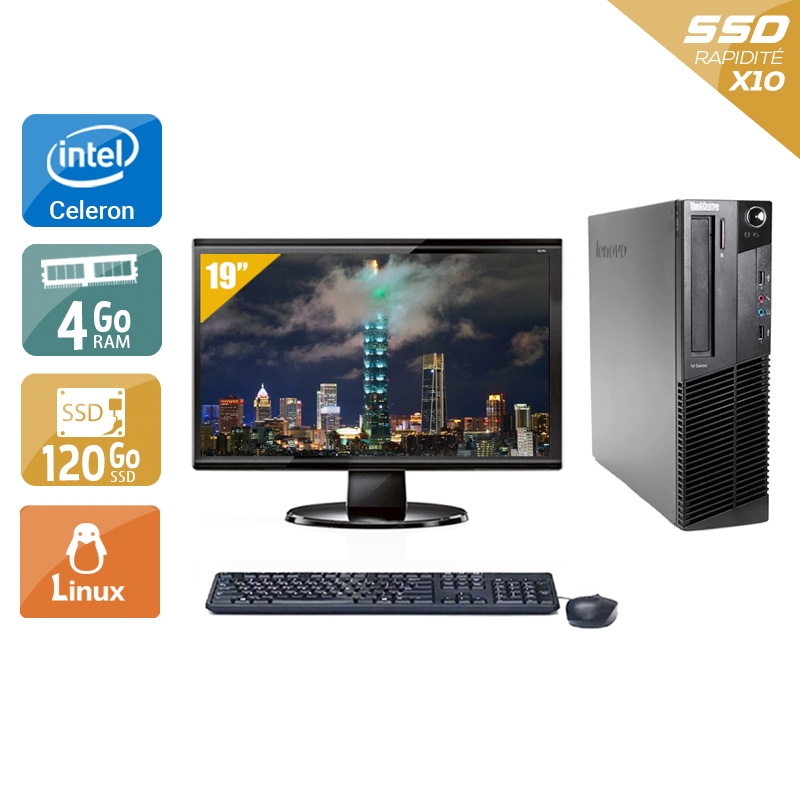 Lenovo ThinkCentre M83 SFF Celeron Dual Core avec Écran 19 pouces 4Go RAM 120Go SSD Linux
