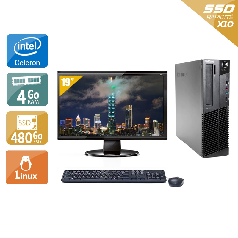 Lenovo ThinkCentre M83 SFF Celeron Dual Core avec Écran 19 pouces 4Go RAM 480Go SSD Linux
