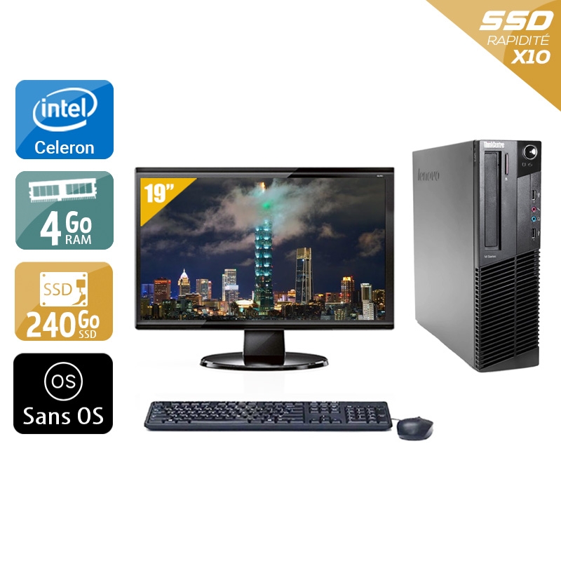 Lenovo ThinkCentre M83 SFF Celeron Dual Core avec Écran 19 pouces 4Go RAM 240Go SSD Sans OS