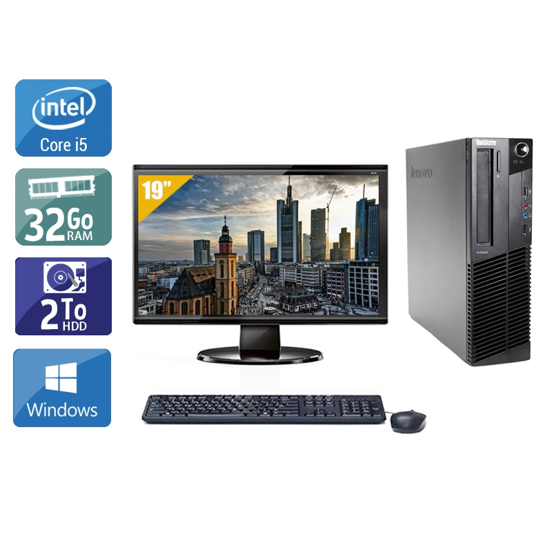 Lenovo ThinkCentre M83 SFF i5 avec Écran 19 pouces 32Go RAM 2To HDD Windows 10
