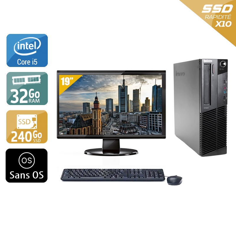 Lenovo ThinkCentre M83 SFF i5 avec Écran 19 pouces 32Go RAM 240Go SSD Sans OS