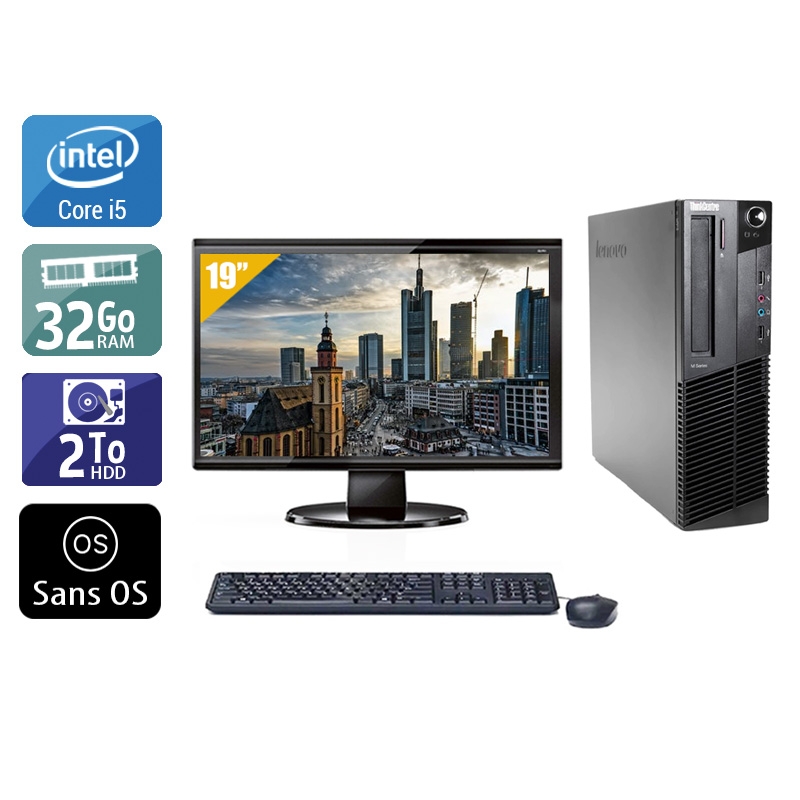 Lenovo ThinkCentre M83 SFF i5 avec Écran 19 pouces 32Go RAM 2To HDD Sans OS