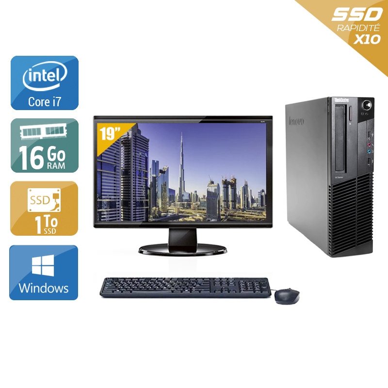 Lenovo ThinkCentre M83 SFF i7 avec Écran 19 pouces 16Go RAM 1To SSD Windows 10