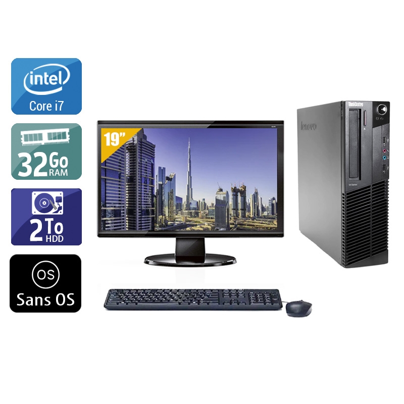 Lenovo ThinkCentre M83 SFF i7 avec Écran 19 pouces 32Go RAM 2To HDD Sans OS