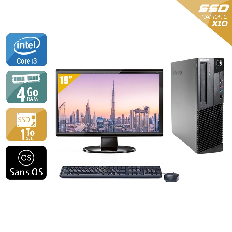 Lenovo ThinkCentre M90 SFF i3 avec Écran 19 pouces 4Go RAM 1To SSD Sans OS