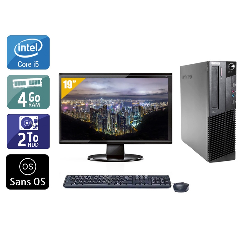 Lenovo ThinkCentre M90 SFF i5 avec Écran 19 pouces 4Go RAM 2To HDD Sans OS