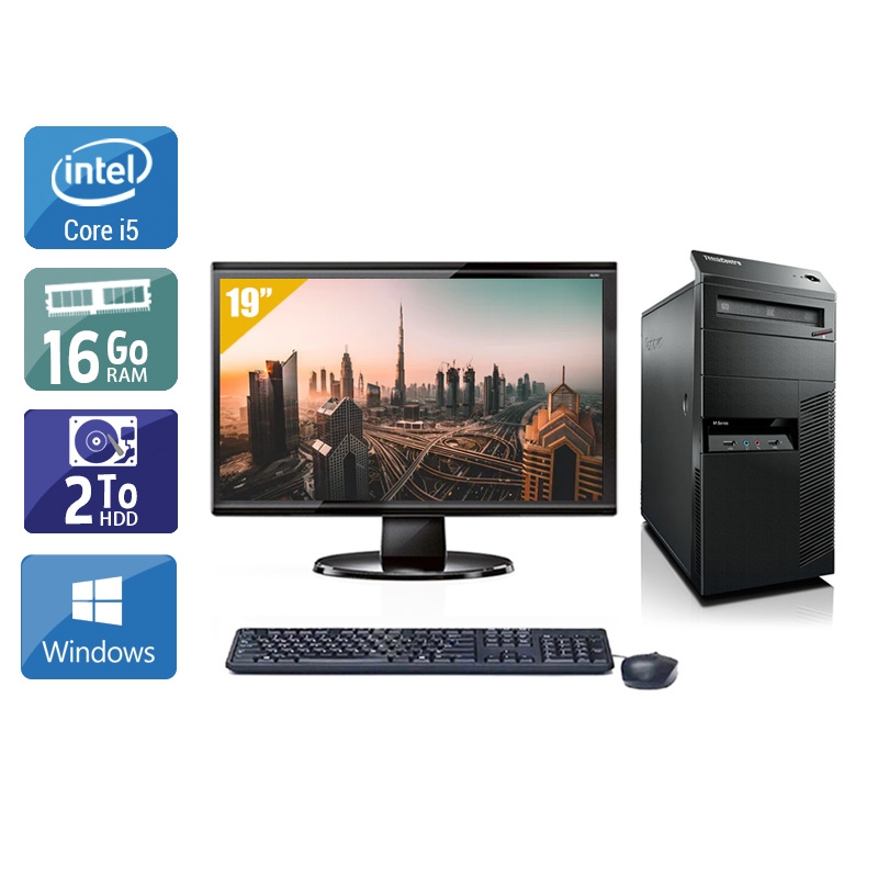 Lenovo ThinkCentre M90 Tower i5 avec Écran 19 pouces 16Go RAM 2To HDD Windows 10