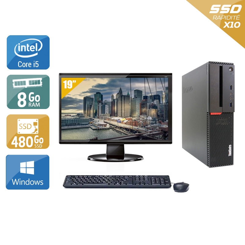 Lenovo ThinkCentre M900 SFF i5 Gen 6 avec Écran 19 pouces 8Go RAM 480Go SSD Windows 10