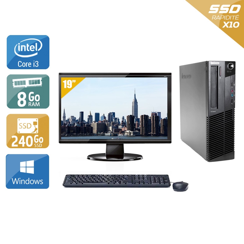 Lenovo ThinkCentre M91 SFF i3 avec Écran 19 pouces 8Go RAM 240Go SSD Windows 10