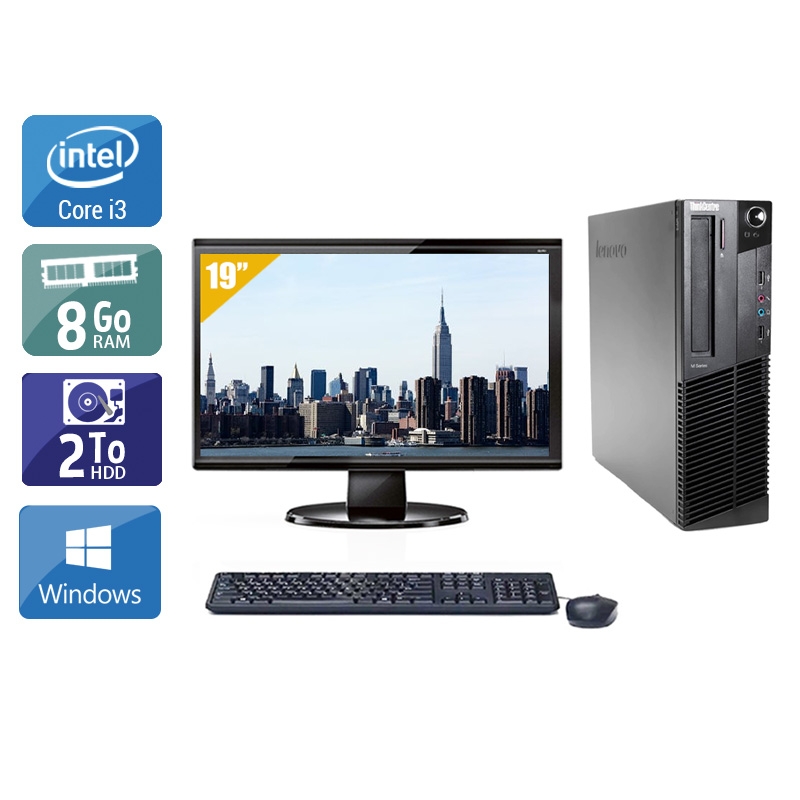 Lenovo ThinkCentre M91 SFF i3 avec Écran 19 pouces 8Go RAM 2To HDD Windows 10