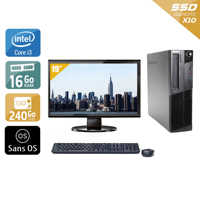 Lenovo ThinkCentre M91 SFF i3 avec Écran 19 pouces 16Go RAM 240Go SSD Sans OS