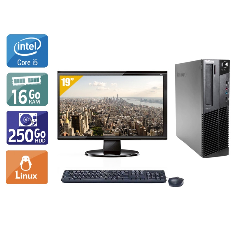 Lenovo ThinkCentre M91 SFF i5 avec Écran 19 pouces 16Go RAM 250Go HDD Linux