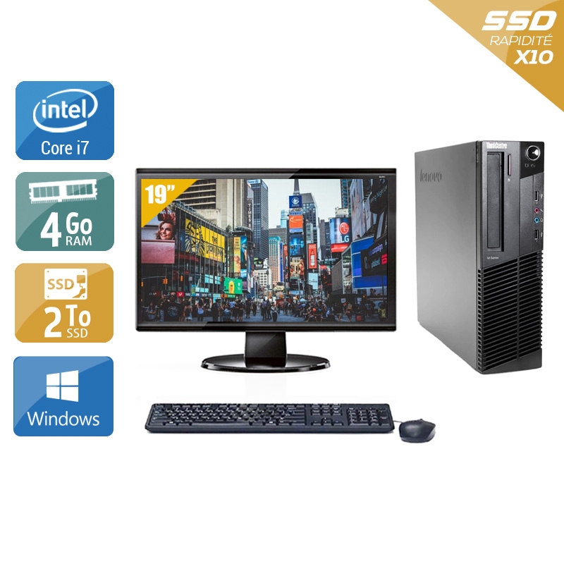 Lenovo ThinkCentre M91 SFF i7 avec Écran 19 pouces 4Go RAM 2To SSD Windows 10
