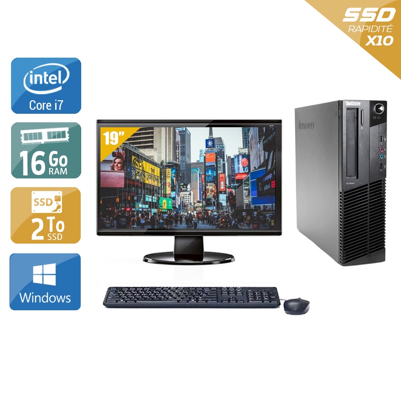 Lenovo ThinkCentre M91 SFF i7 avec Écran 19 pouces 16Go RAM 2To SSD Windows 10