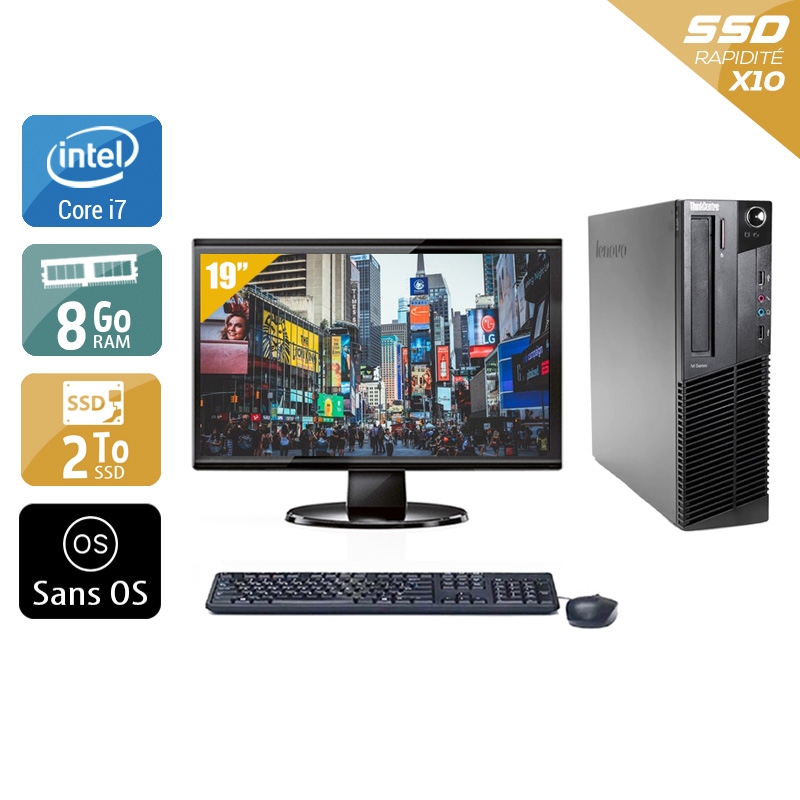 Lenovo ThinkCentre M91 SFF i7 avec Écran 19 pouces 8Go RAM 2To SSD Sans OS