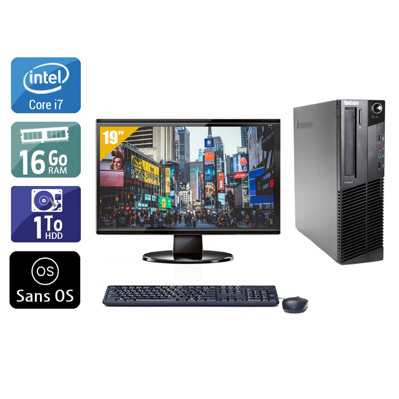 Lenovo ThinkCentre M91 SFF i7 avec Écran 19 pouces 16Go RAM 1To HDD Sans OS